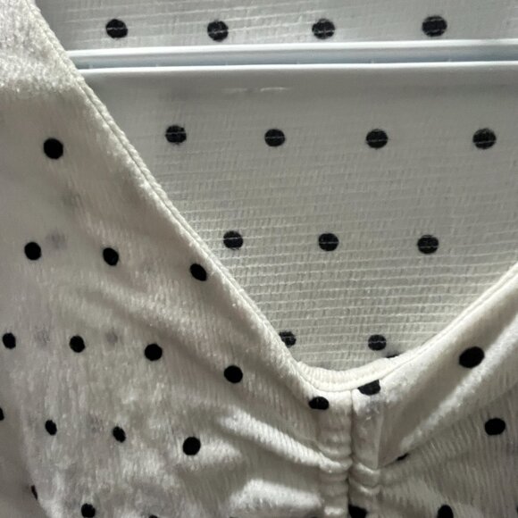 Polka Dot Puff Sleeved Drawstring Blouse - Picture 3 of 4
